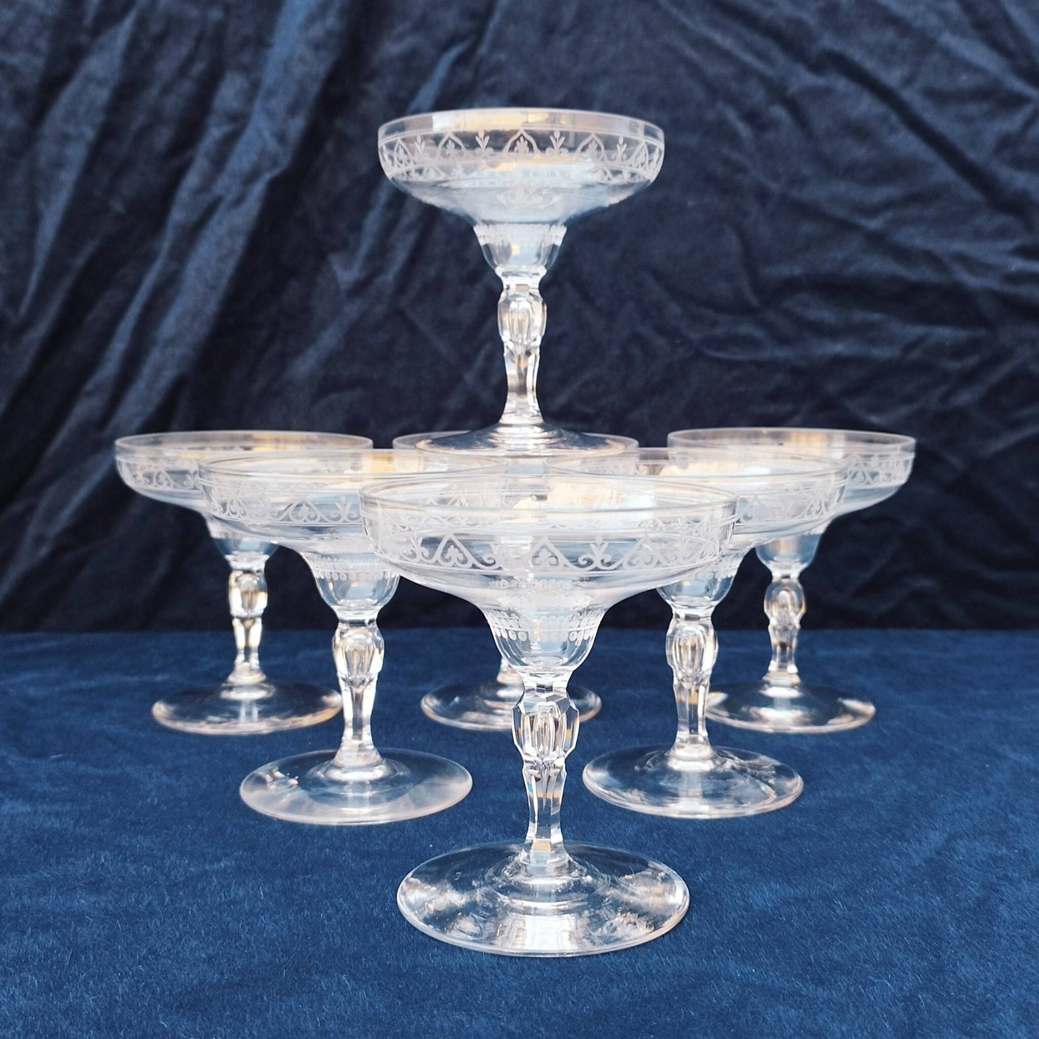 Baccarat crystal champagne glasses monogram 19th century