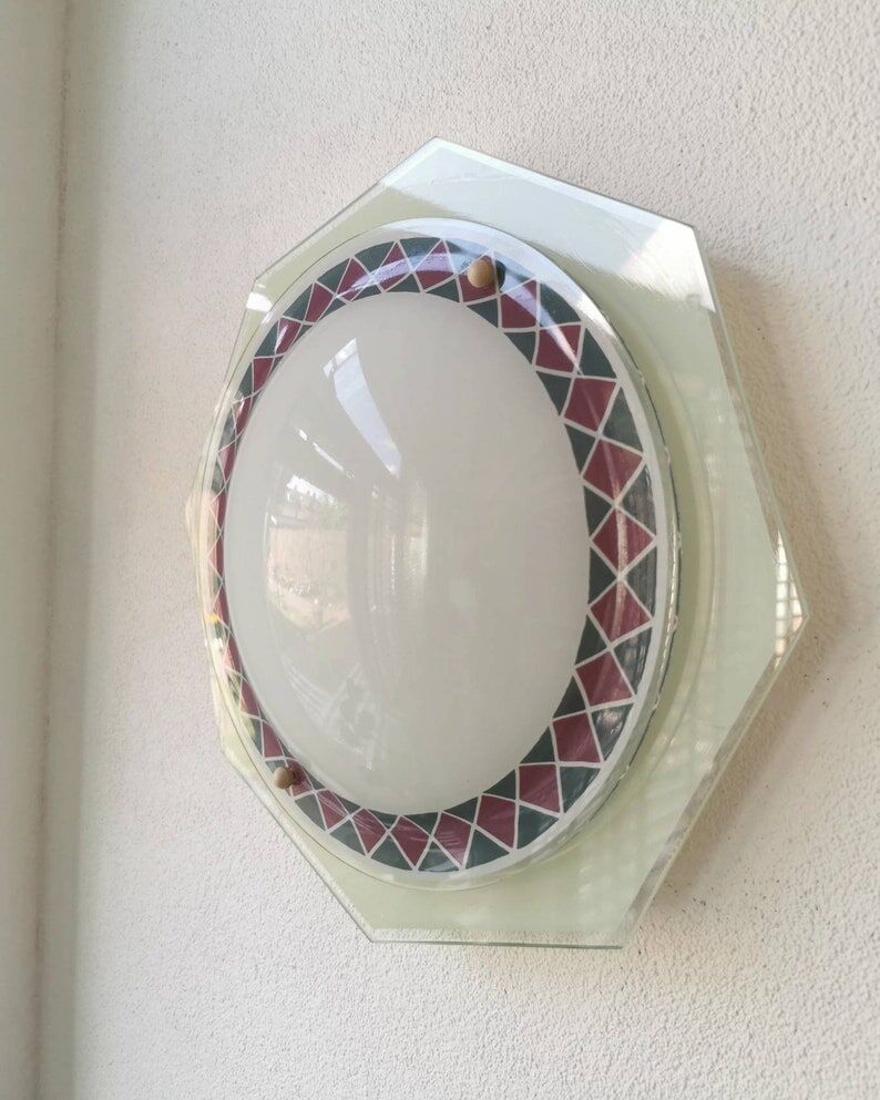 Vintage glass ceiling lamp 80s