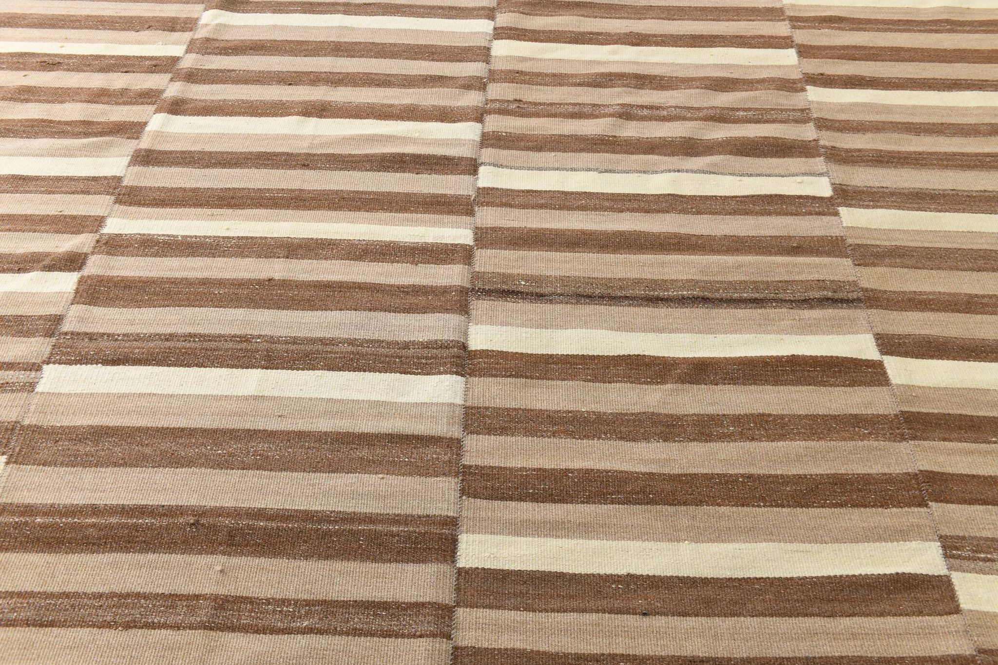 10x13 Dark Brown & Beige Vintage Kilim Rug, 311x394Cm
