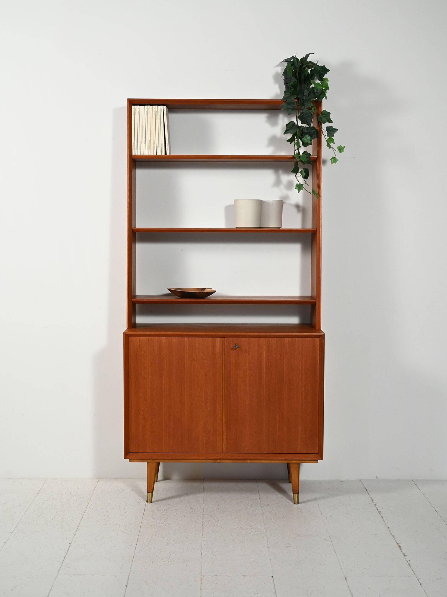 Scandinavian teak bookcase with cabinet, 1950s–1960s