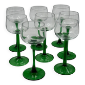 Set of 8 green stemmed wine glasses made in France.
