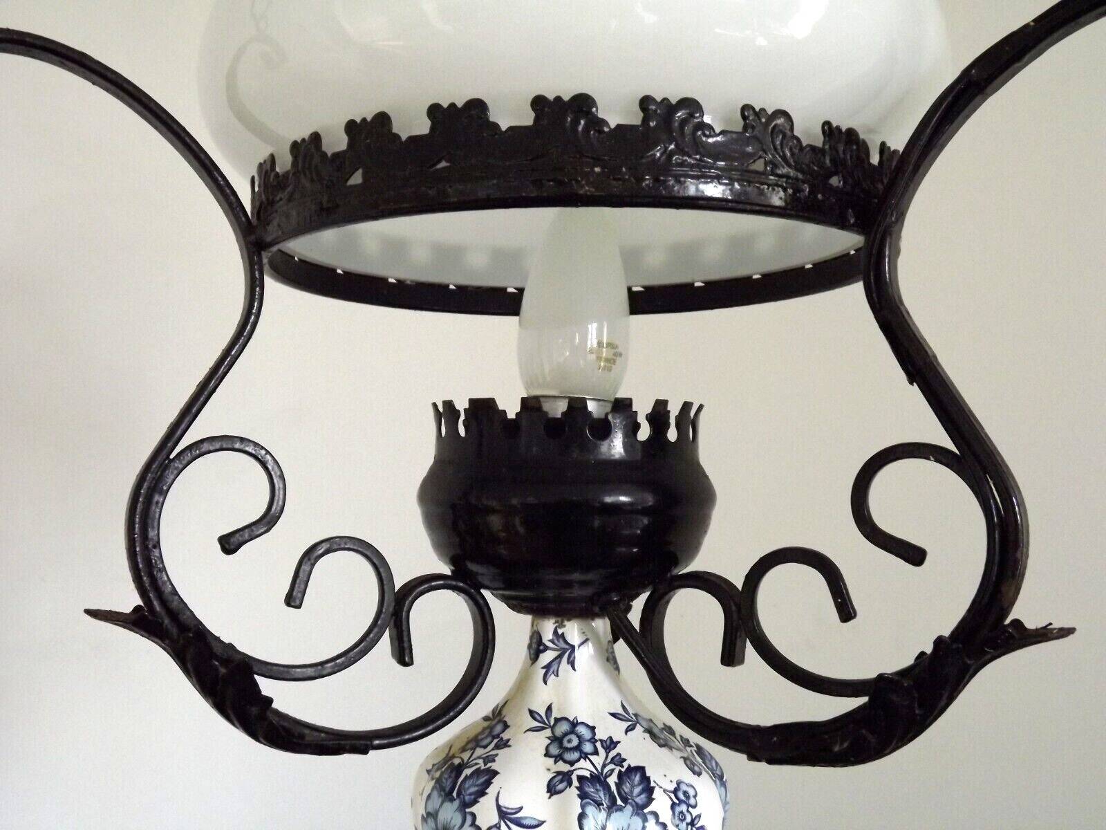 French country lantern ceiling light blue floral finial opaque glass shade 4521