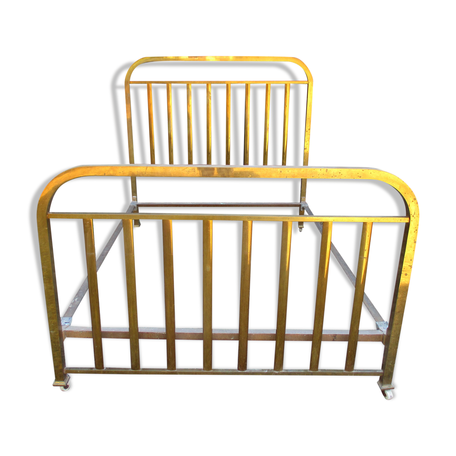 Old bed napoleon iii in gilded brass on wheels