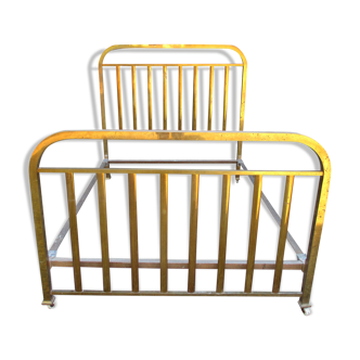 Old bed napoleon iii in gilded brass on wheels