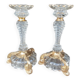 pair of molded glass candlesticks