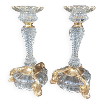 paire bougeoirs en verre moulé