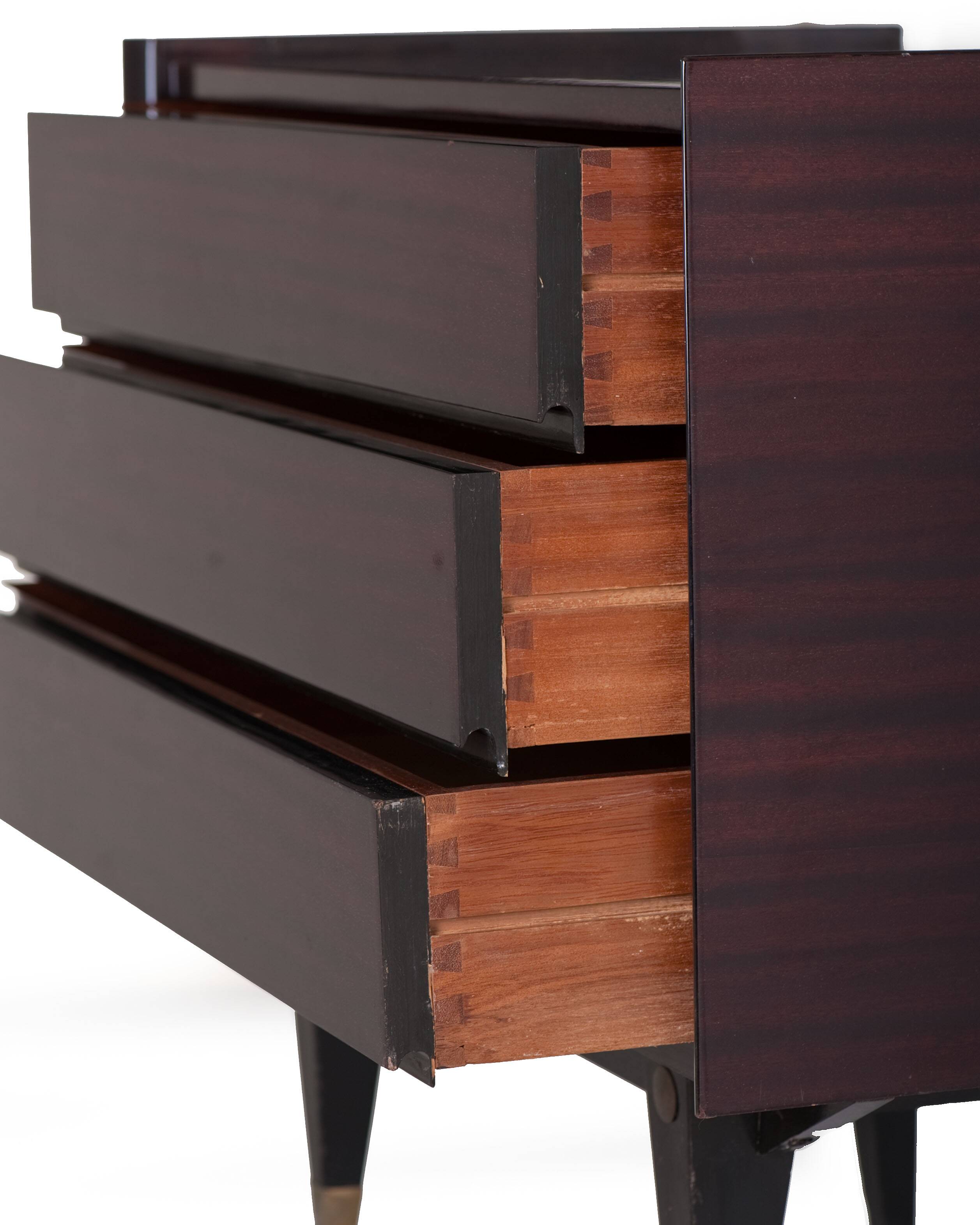 3-drawer varnished rosewood chest of drawers from the 60s