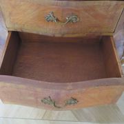 Paire de 2 chevets-louis xv-marqueterie-2 tiroirs-marbre rose
