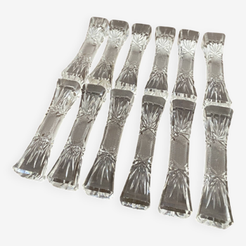 12 portes couteaux vintage en cristal taillé, forme "bonbon", "papillion''