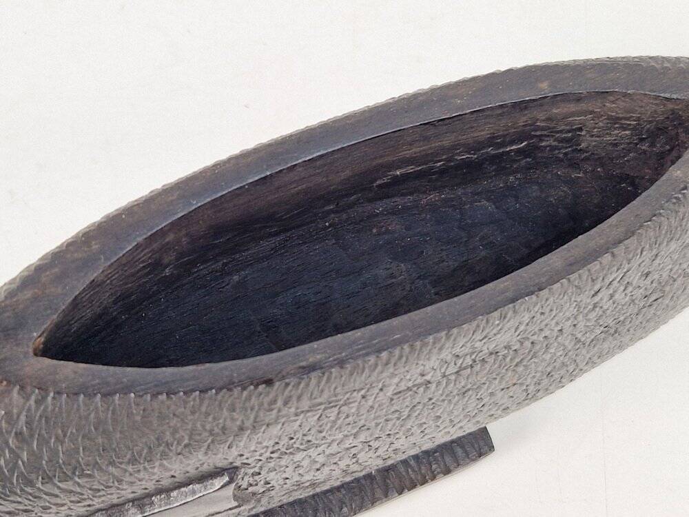 Vintage African Fish Storage Container in Hand-Carved Ebony, 1950s