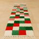 Tapis de couloir marocain de Noël – Tapis de couloir en laine à carreaux rouges et verts 300 x 70