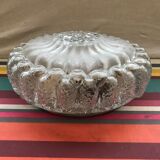 Plafonnier rond en verre moulé avec socle métal vintage