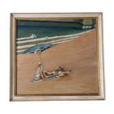 Mid century oil painting The Sunbathers