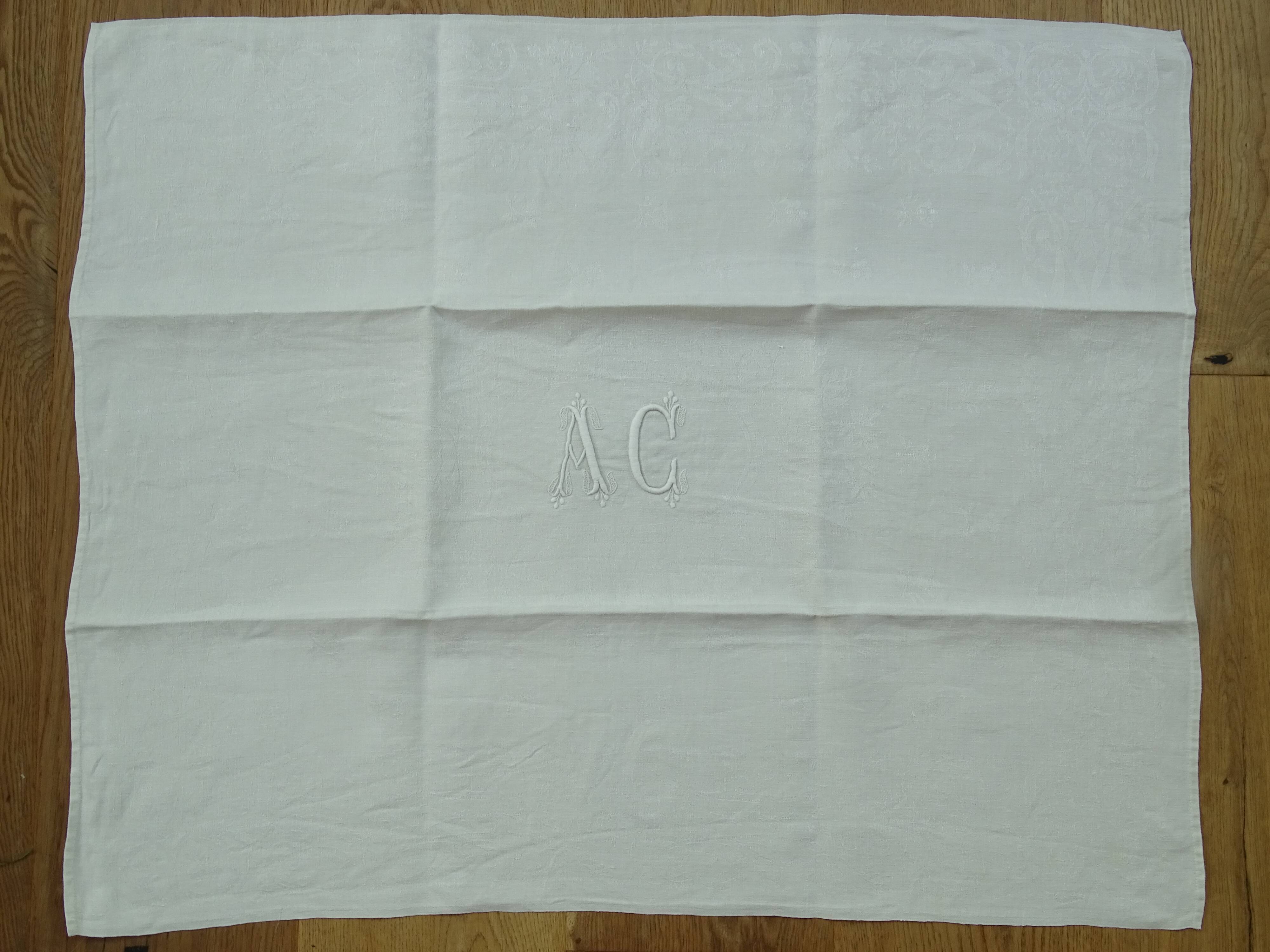 Set of 17 old damasked towels and monogram ac