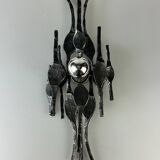 60's 70's brutalist wall lamp iron & glass wall sconce design