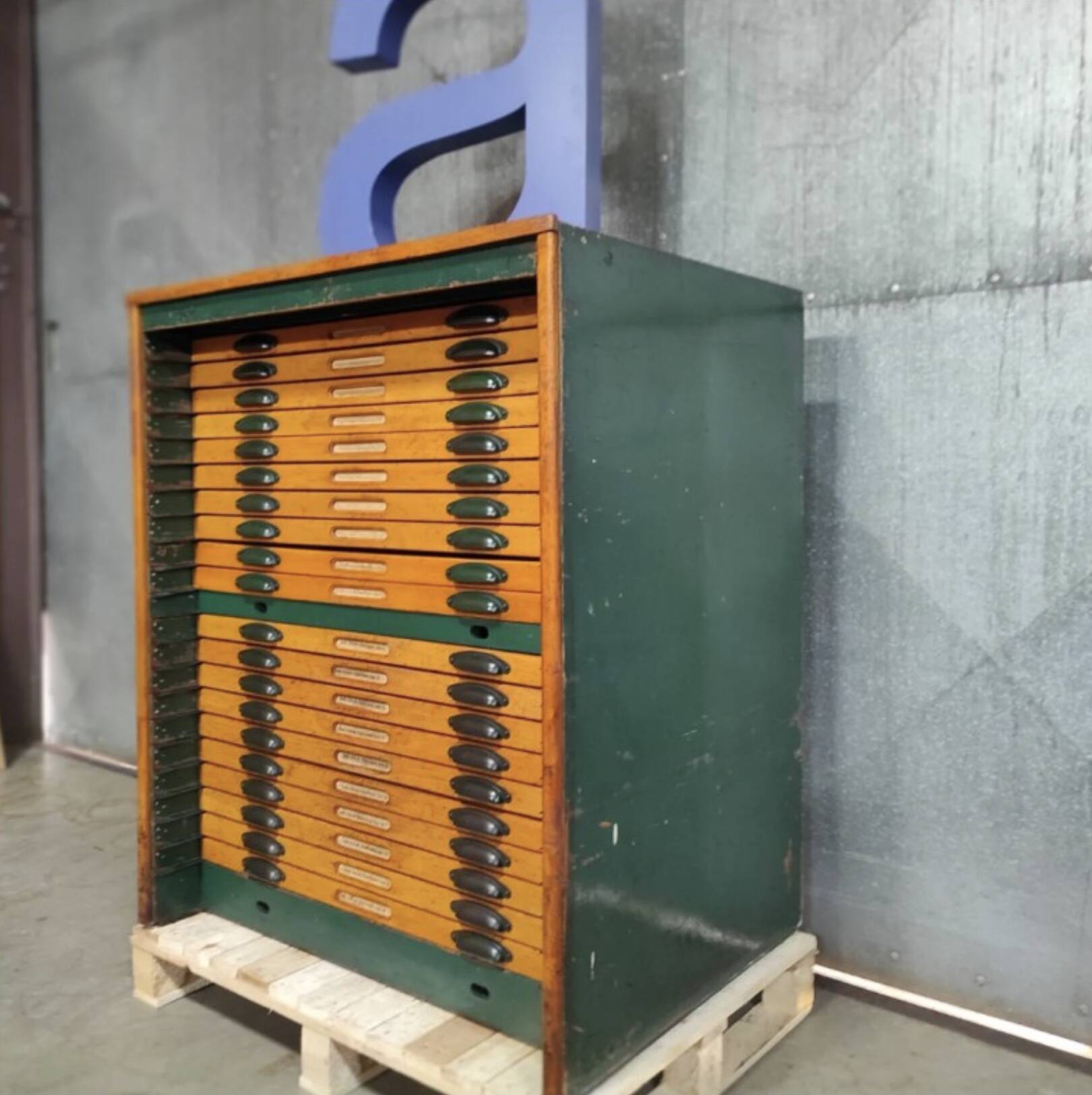 Vintage Printer’s Type Cabinet | Industrial Storage | Original Lead Letters