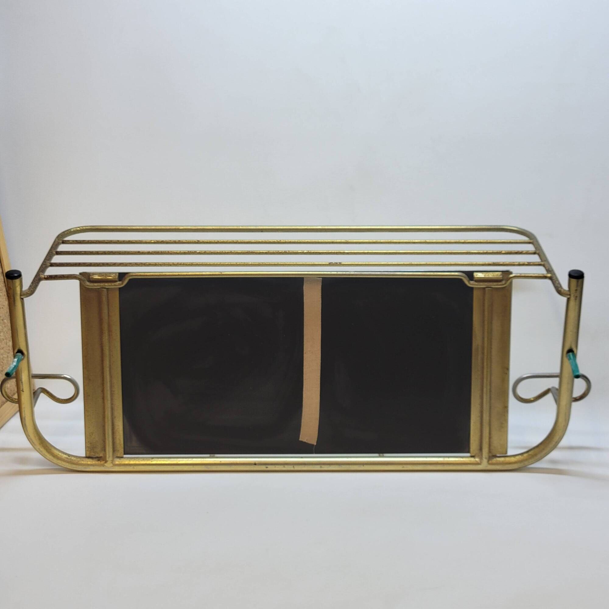 Coat rack with 4 hooks with shelf and vintage mirror in golden metal