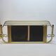 Coat rack with 4 hooks with shelf and vintage mirror in golden metal