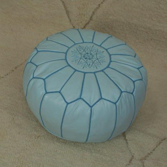 Moroccan pouf in sky blue leather
