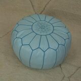 Moroccan pouf in sky blue leather