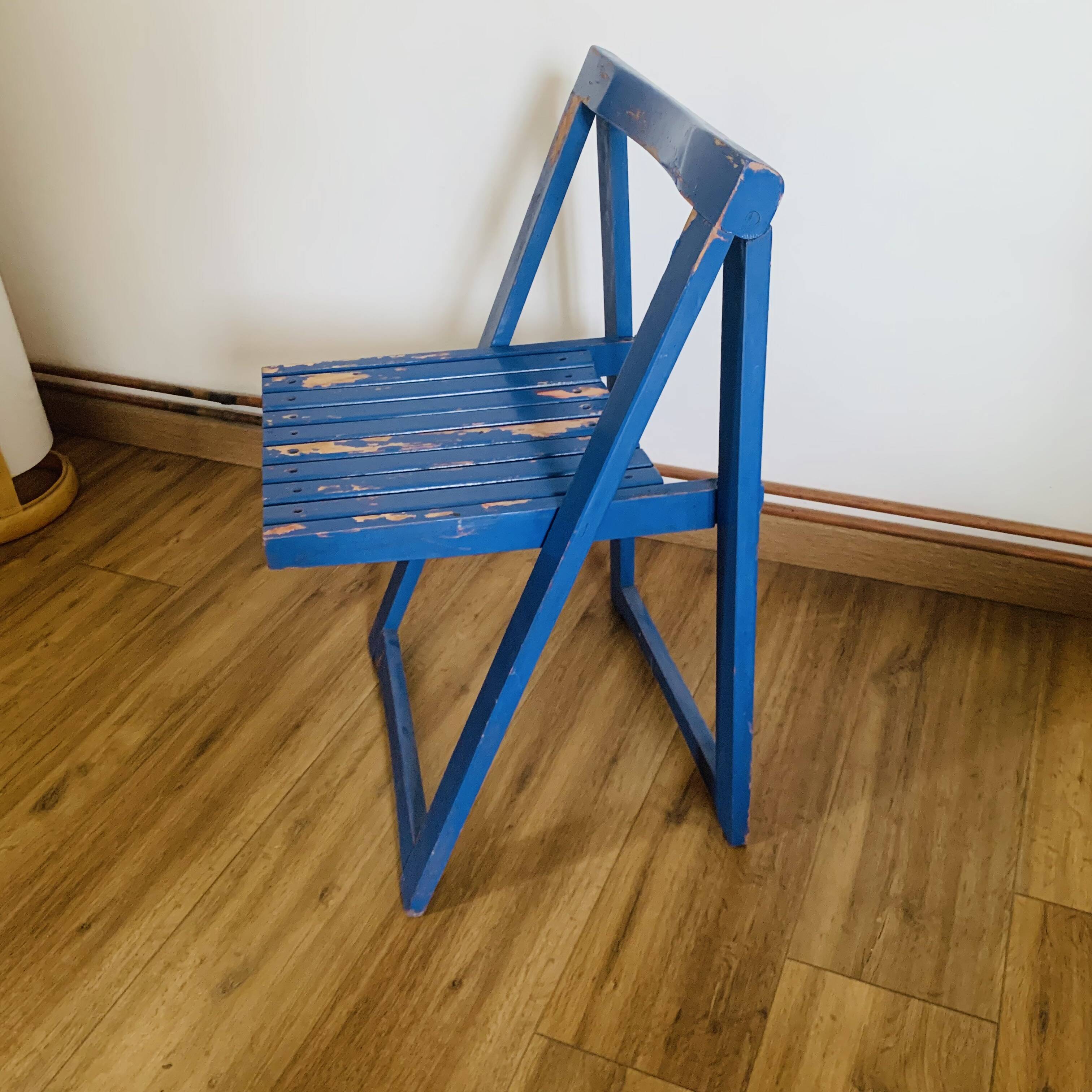 Folding chair in blue painted wood, Italy 1960