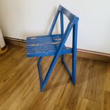 Folding chair in blue painted wood, Italy 1960