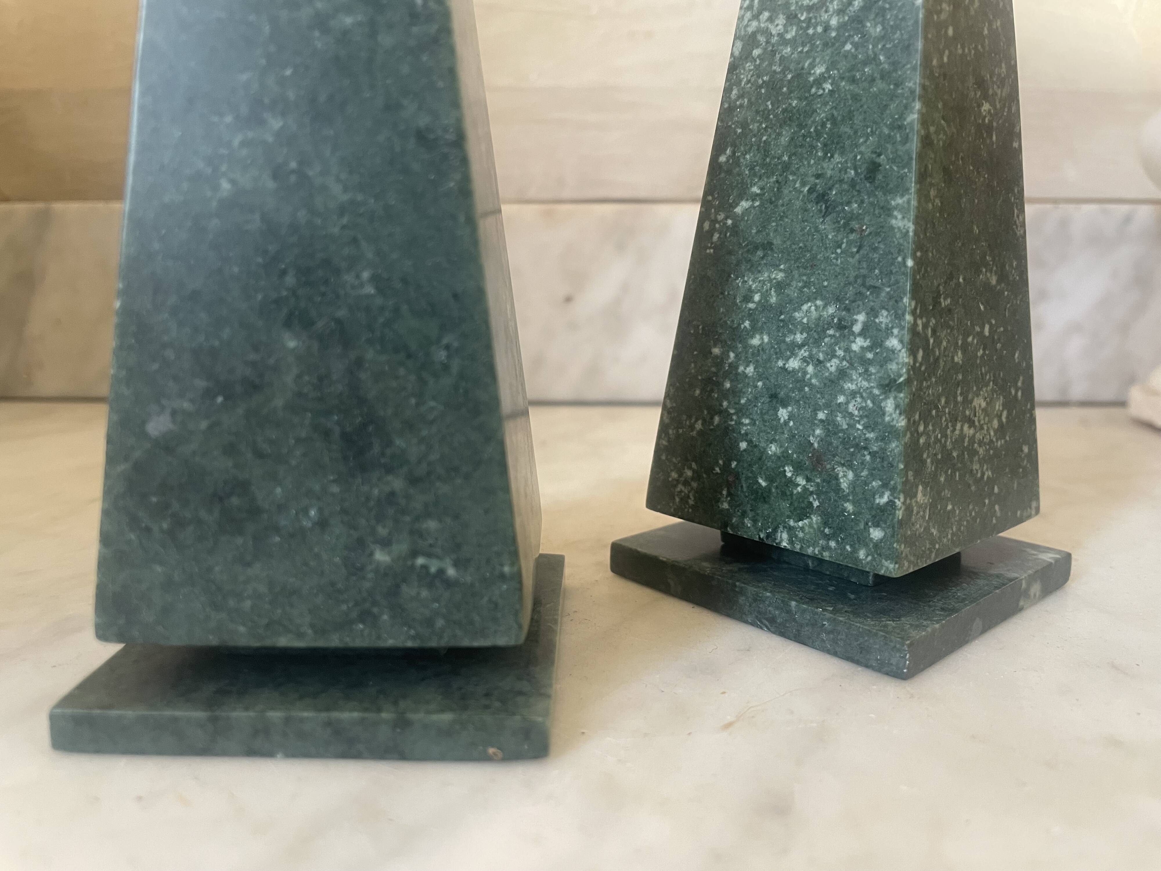 Pair of green marble obelisk bookends