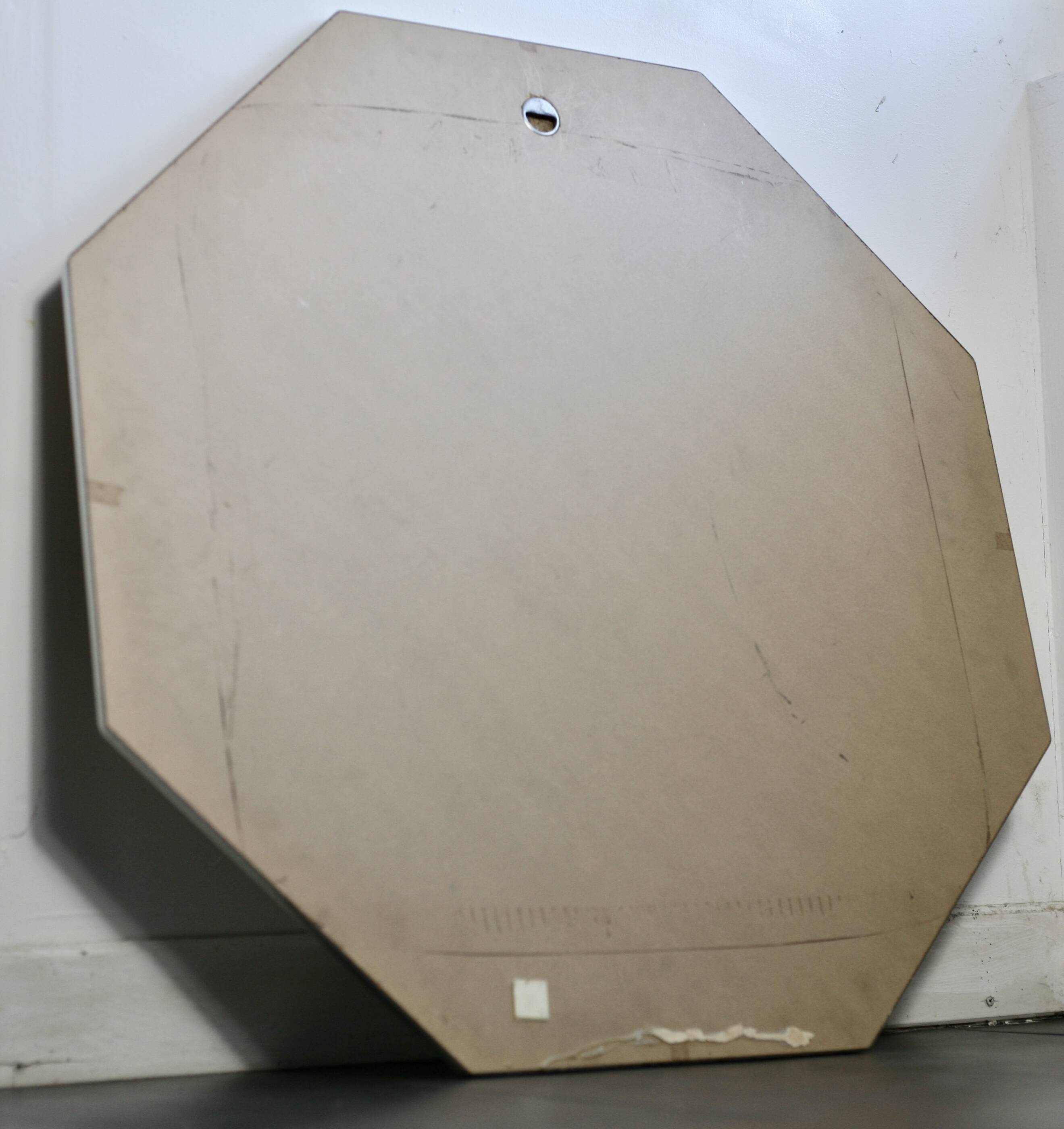 70s mirror, burl wood, metal frame