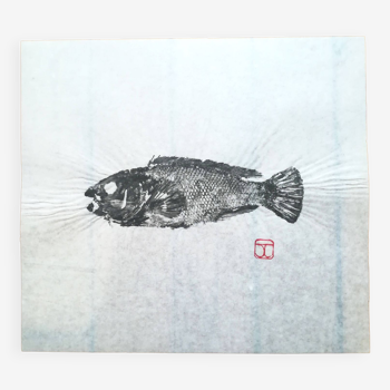 Fish print, original Gyotaku of a little old woman