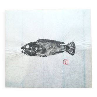 Estampe de poisson, Gyotaku original d'une petite vieille
