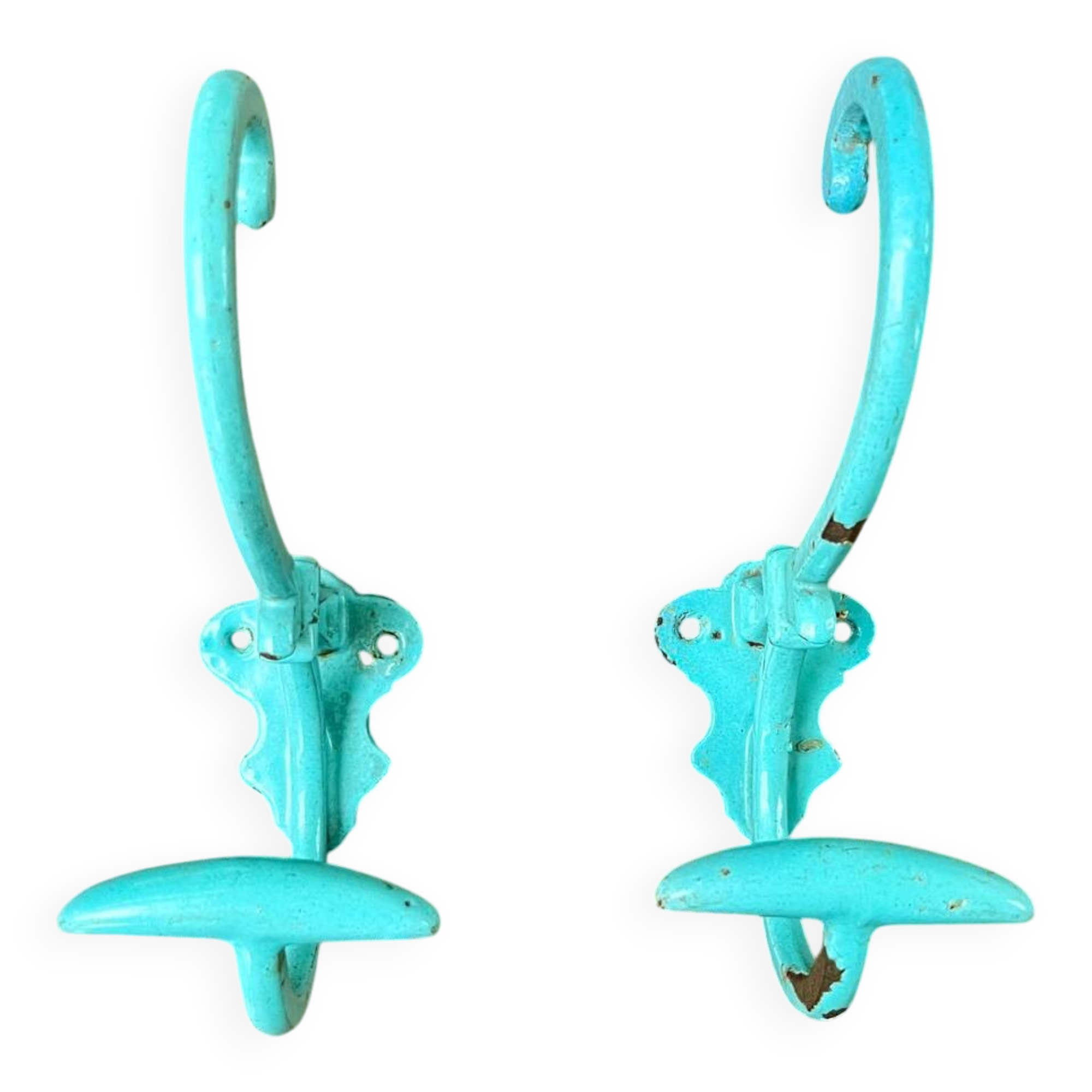 Pair of painted metal wall hooks