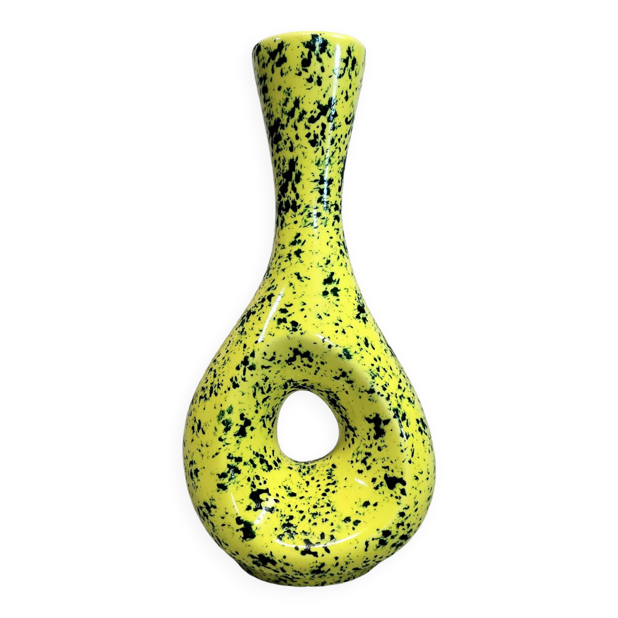 Vase en céramique jaune aux éclats verts