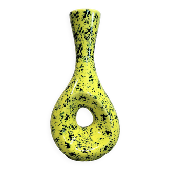 Yellow ceramic vase with green highlights