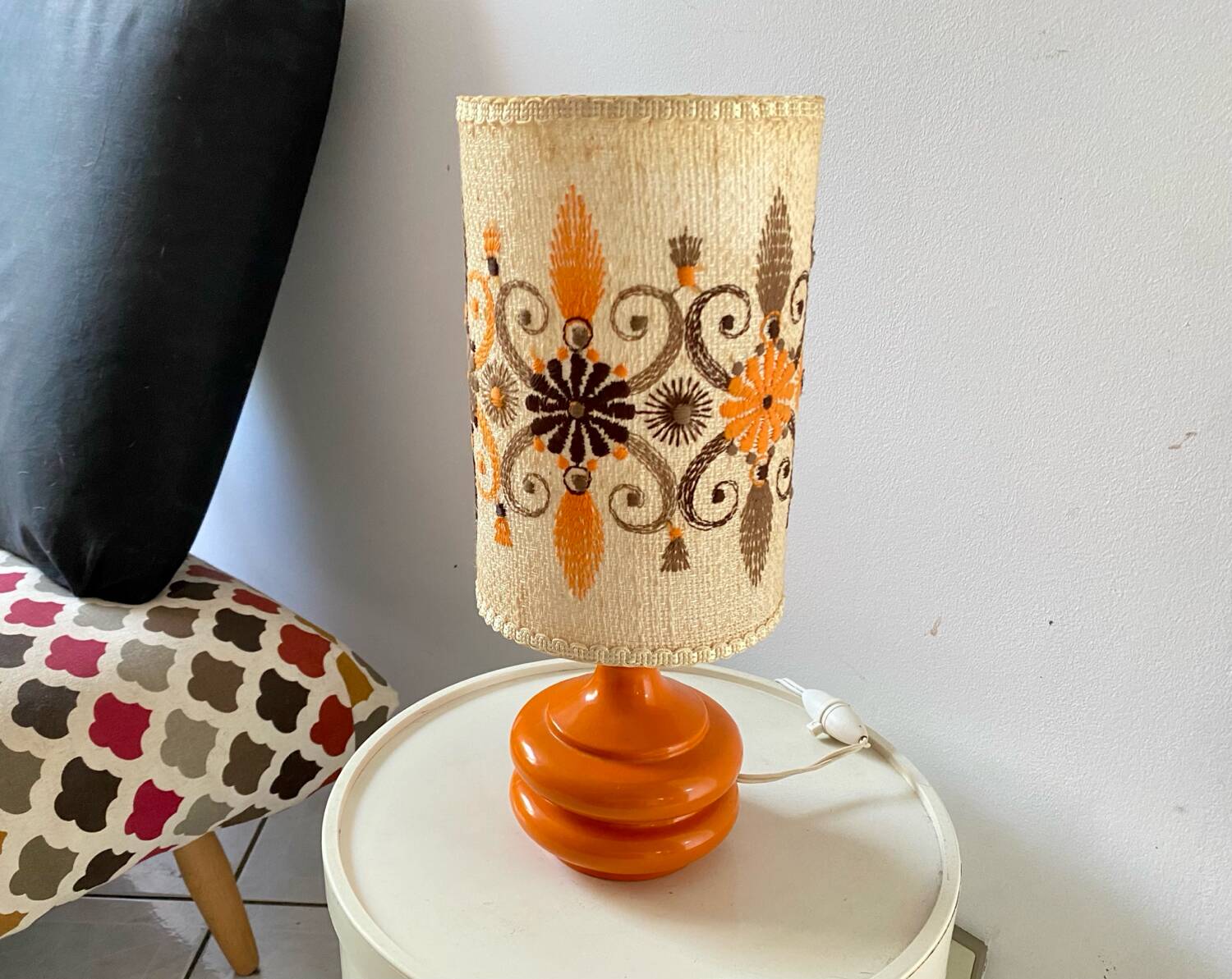 Lampe design Space age vintage années 70 original verre orange