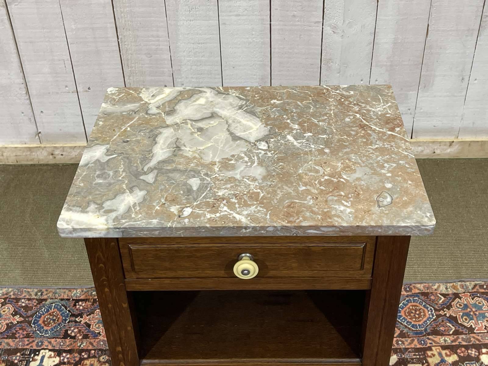 1930s Art Deco oak and marble top bedside table