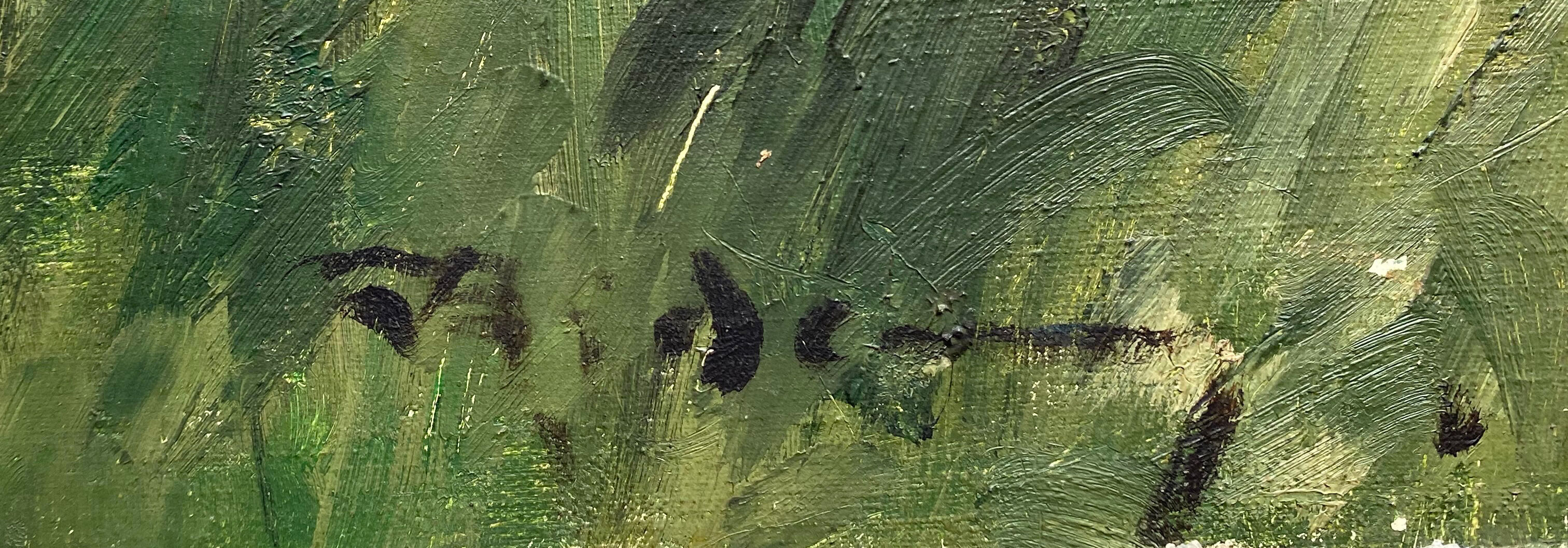 Tableau HST "Paysage aux roulottes" Gitans Tziganes signé