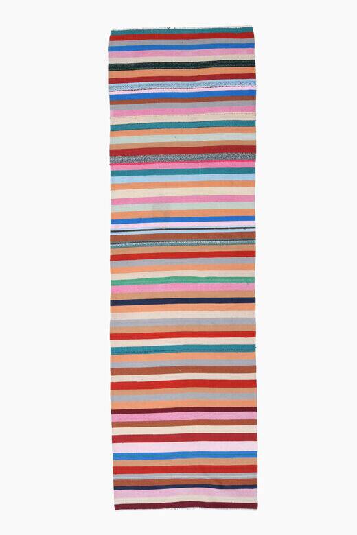Vintage colourful flat kilim hallway rug 90x306 cm