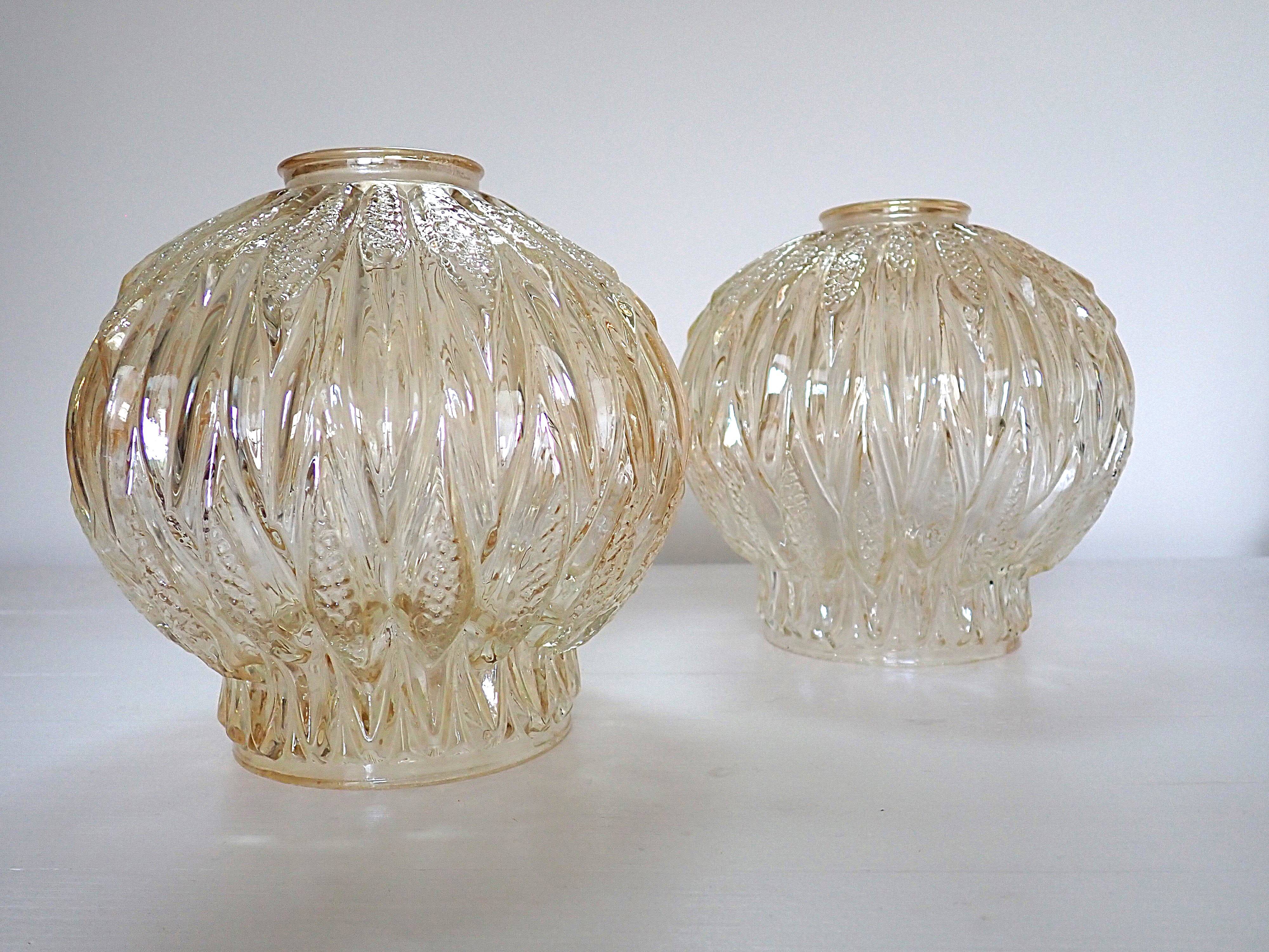 Pair of vintage globes for lighting - amber glass