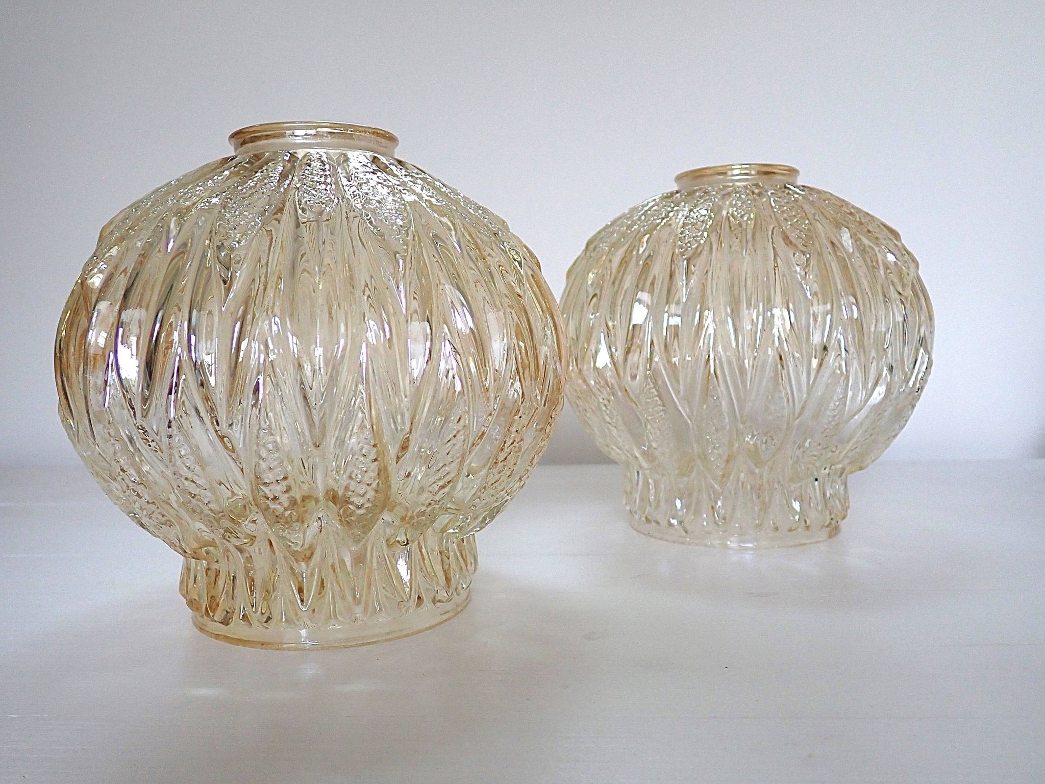Pair of vintage globes for lighting - amber glass