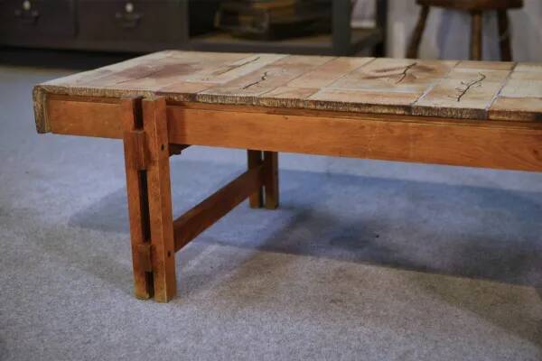 Coffee table in beech and ceramic by Roger Capron, 1960s