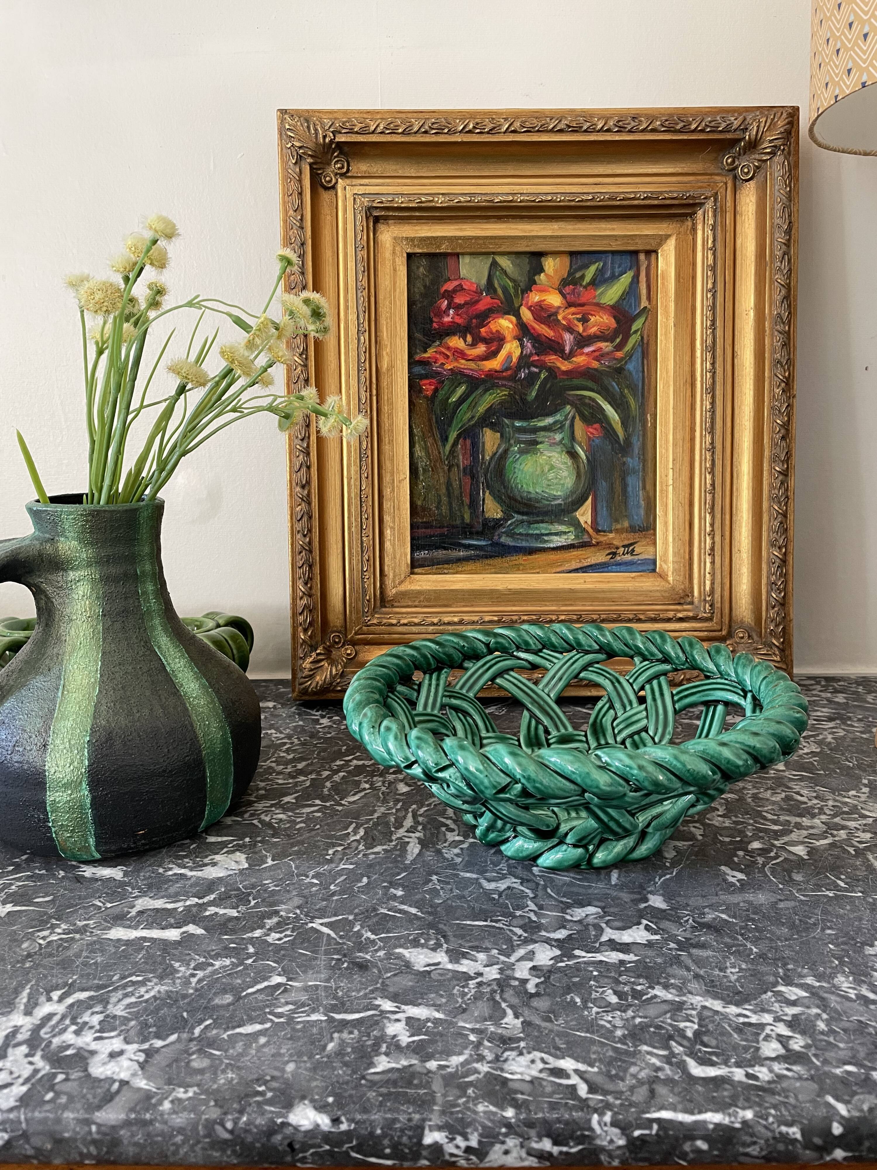 Braided earthenware basket