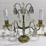 Paire de lampes girandoles en bronze et cristal
