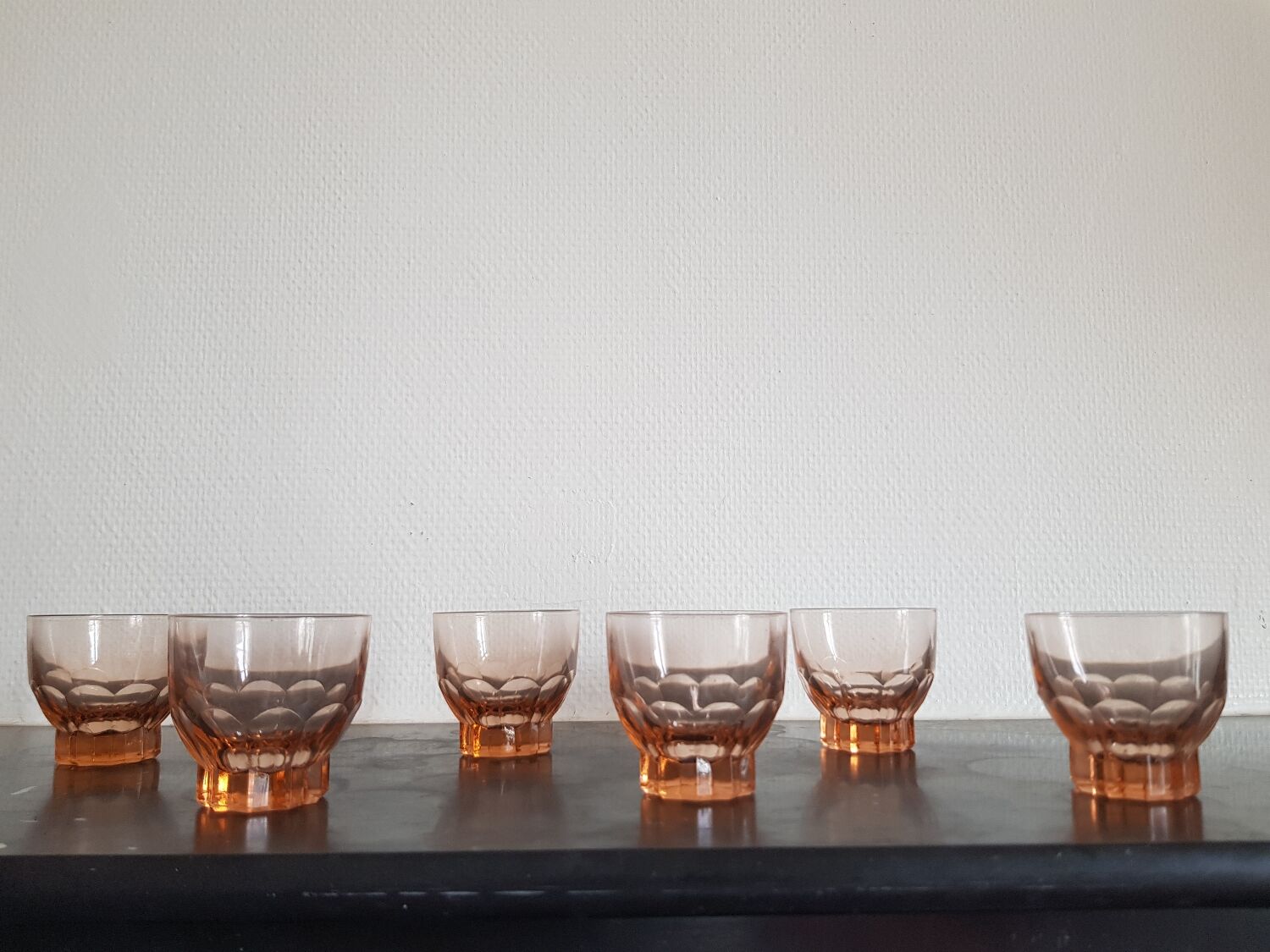 Set of 6 small pink glasses