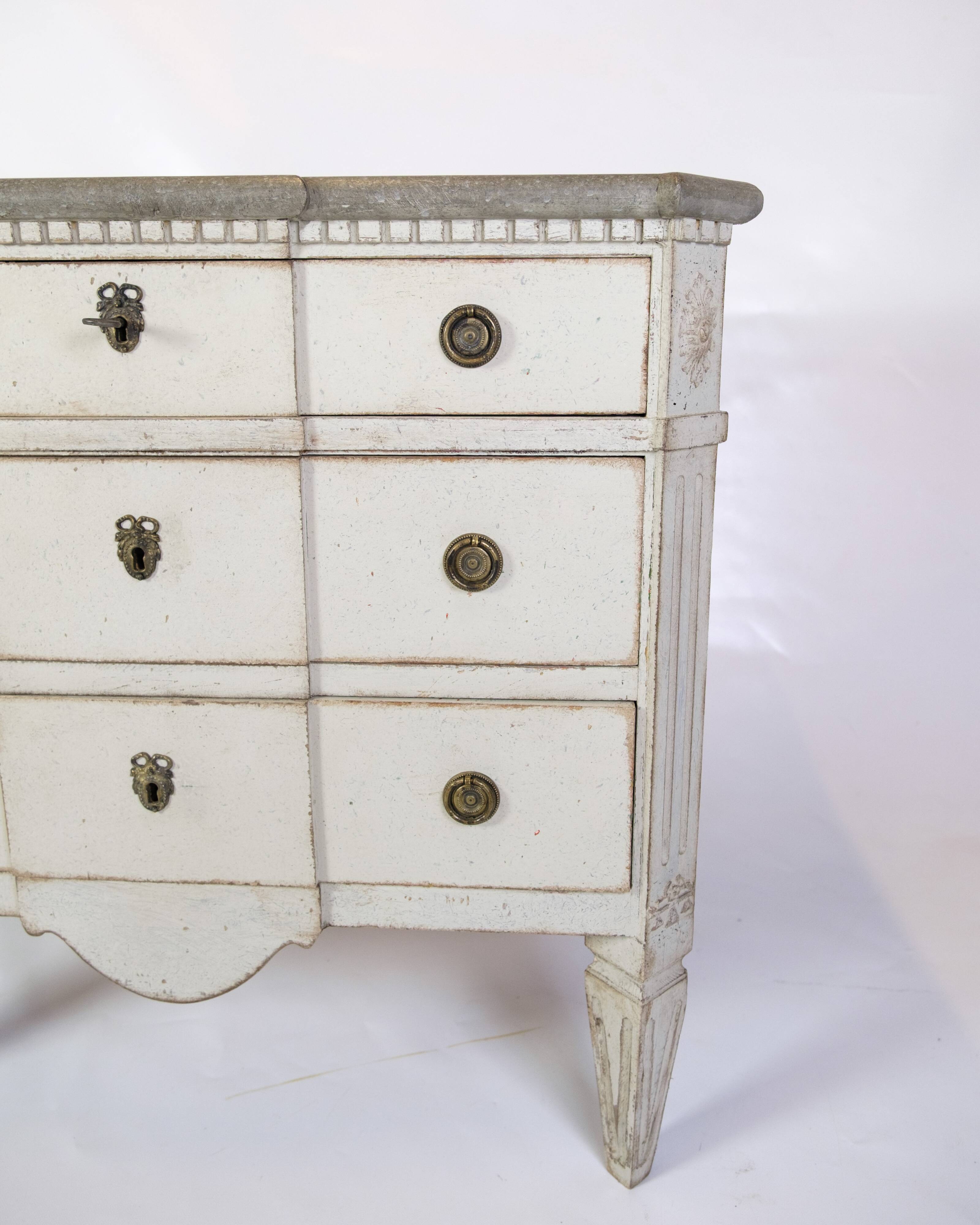 Gustavian Chest Of Drawers Grey Painted, Swedish Origin From 1840s