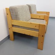 Set of 2 vintage fireside chairs in pine and fabric from the 70s