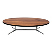 Table basse ovale danoise Mid Century Modern plateau teck pieds chrome