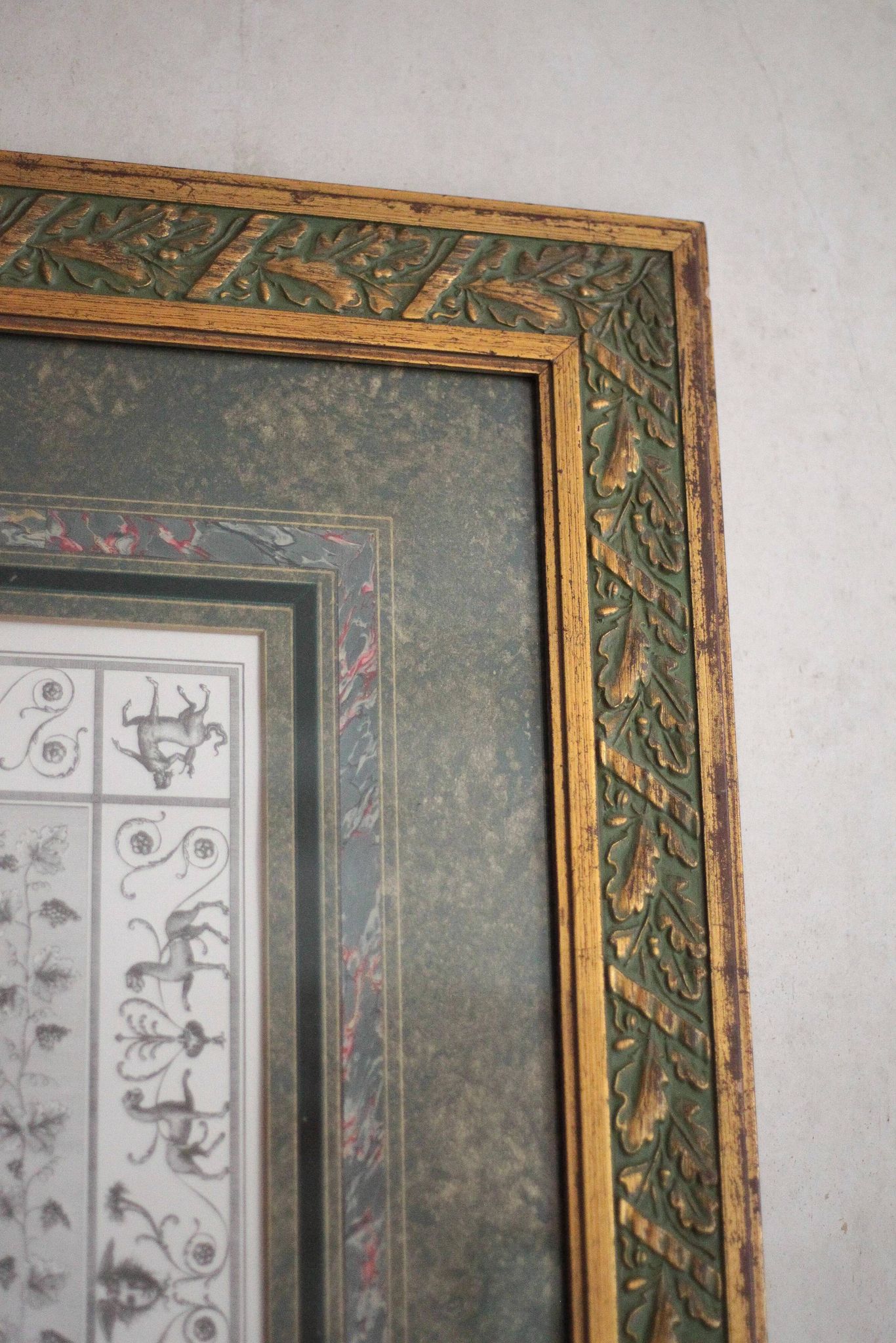 Antique engraving of Mars and Venus, framed under glass, large frame, decoration.