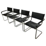 Set of 4 bauhaus cantilever chairs black leather and chrome design