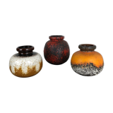 Set of Three Pottery Fat Lava Vases "Multi-Color" by Scheurich, Germany, 1970s