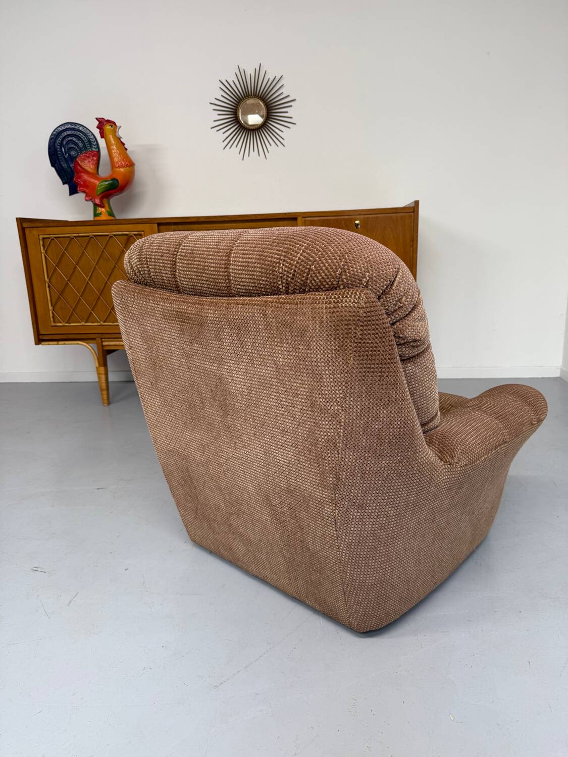 Old vintage 60s fabric lounge chair
